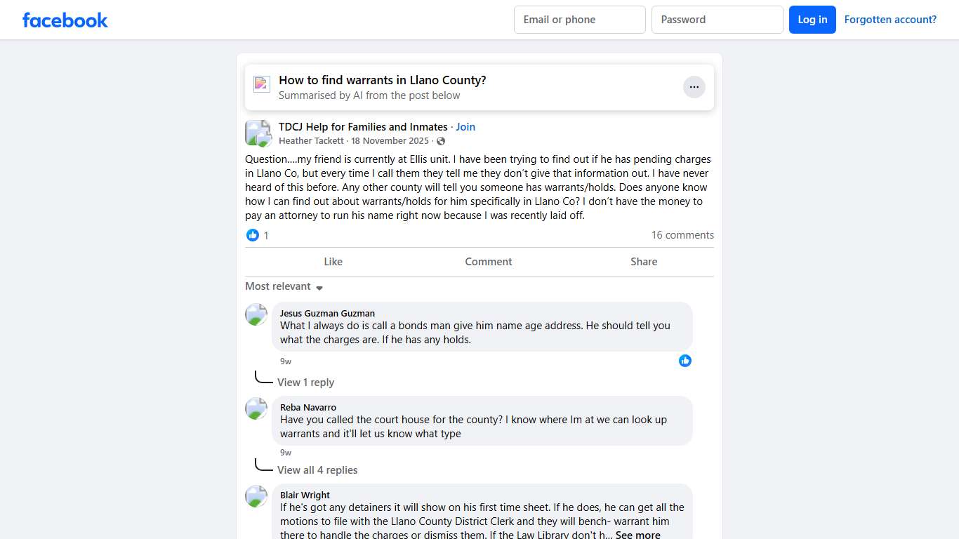 TDCJ Help for Families and Inmates Question….my friend is currently at Ellis unit Facebook