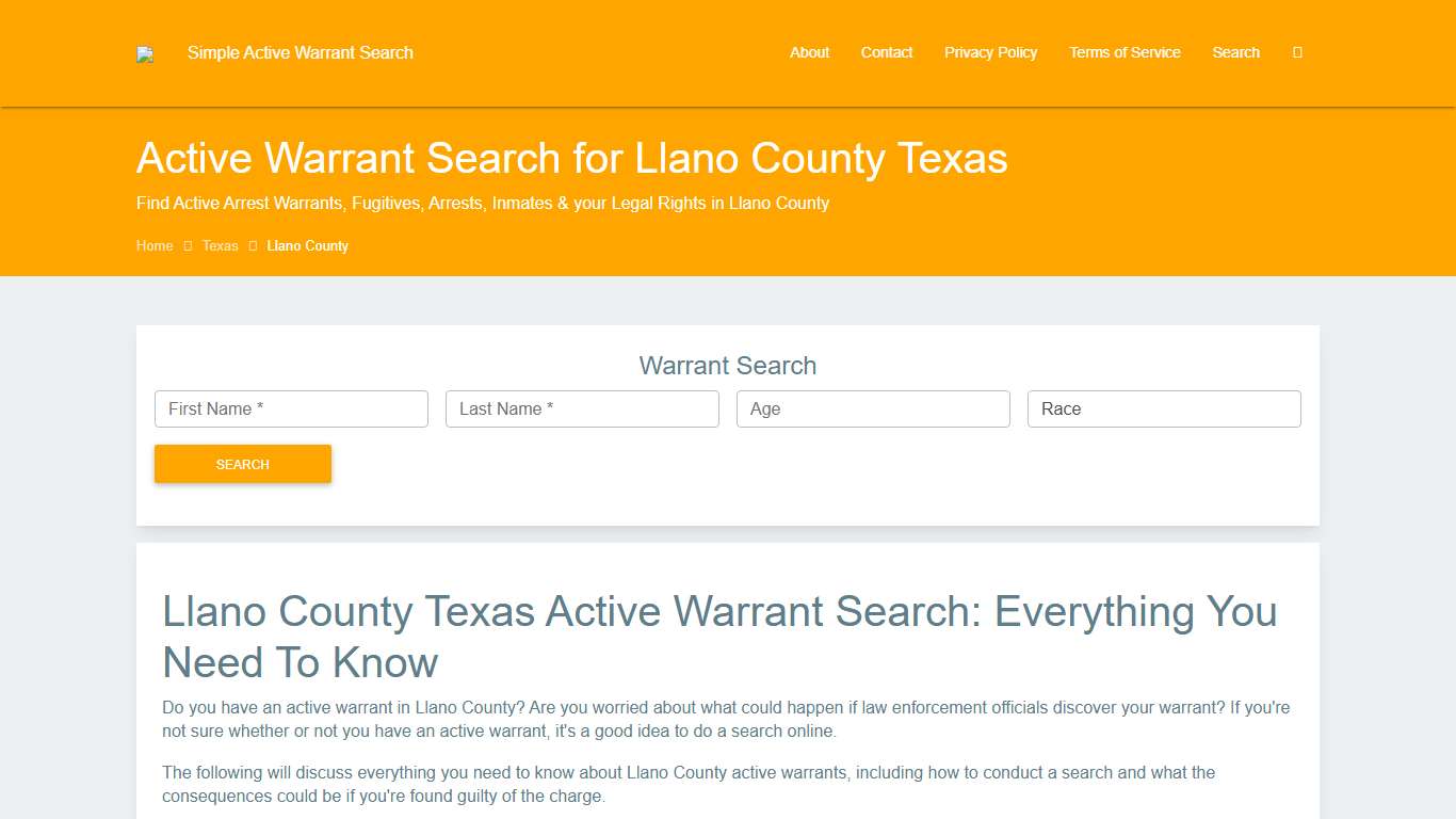 Active Warrant Search in Llano County Texas - Outstanding Warrants