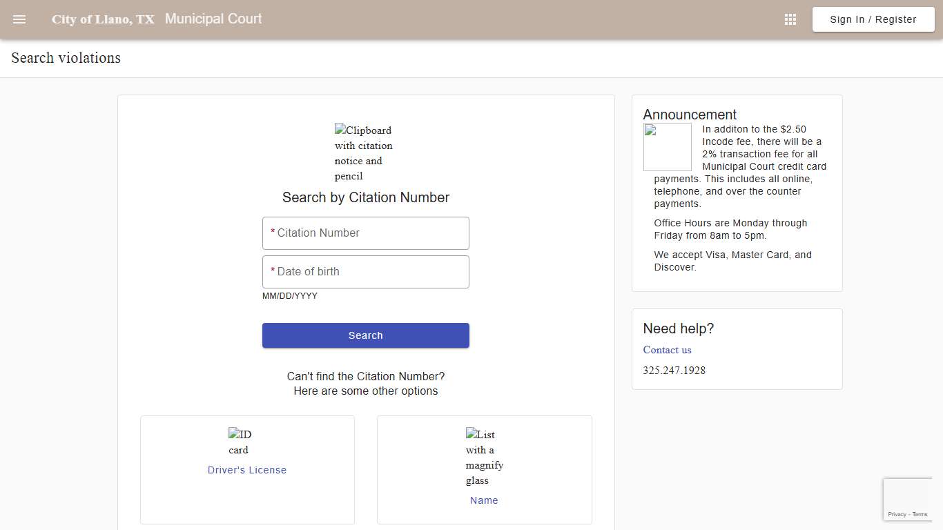 Search - Search violations - Municipal Court - City of Llano, TX - Municipal Online Services